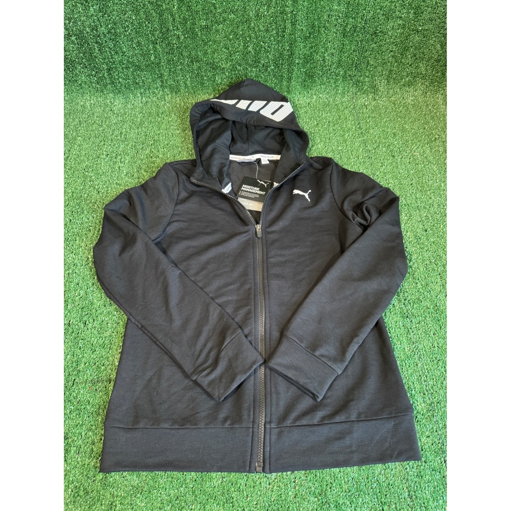 Puma Mens Full Zip Hoodie Black Moisture Management Logo Jacket 580080-01 Size S
